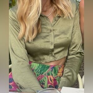 Green silk crop top